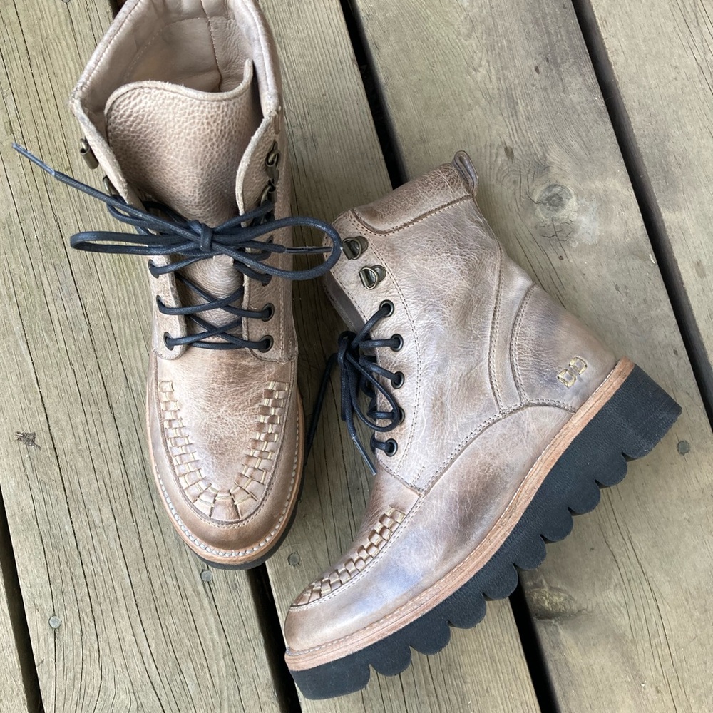 BED STU Boots ELISHA ICICLE Silver Gray Leather Moto Combat Size 8 - Picture 5 of 9